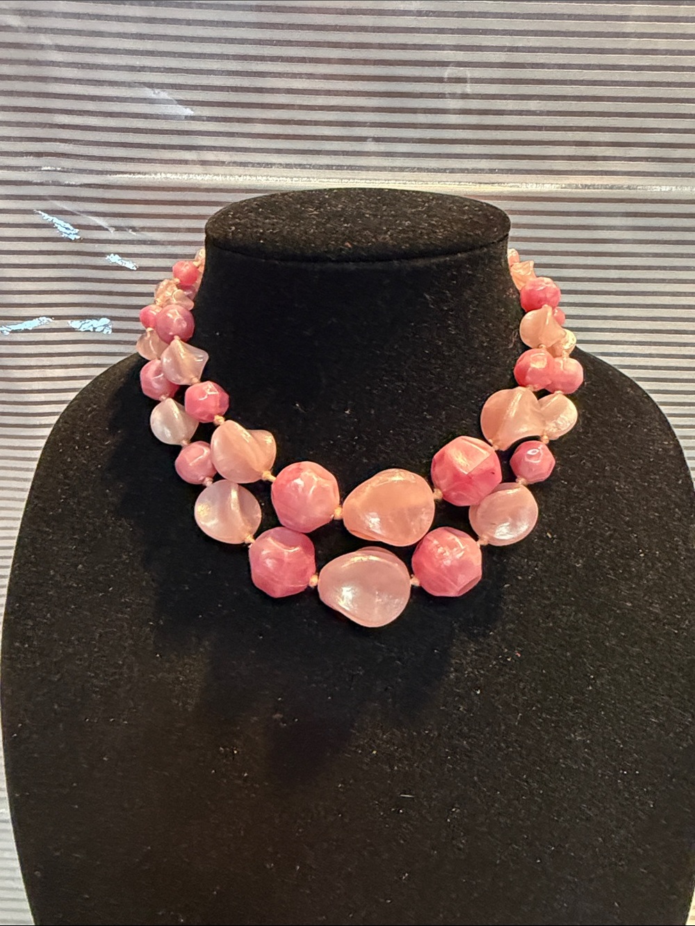 Pink Multi-Strand Beaded Statement Necklace Marked Germany